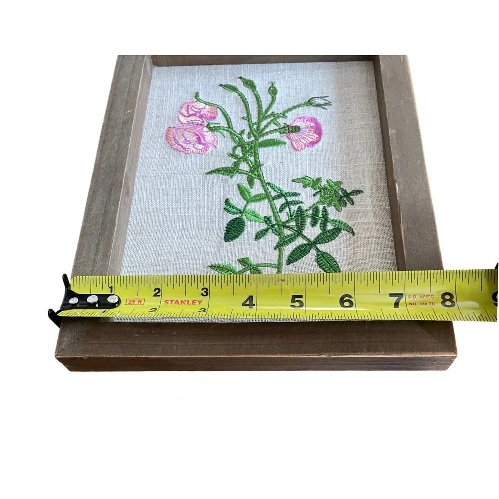 Simply Spring Embroidered Floral Wall Art Pink Flowers Wood Frame 8x10 New
